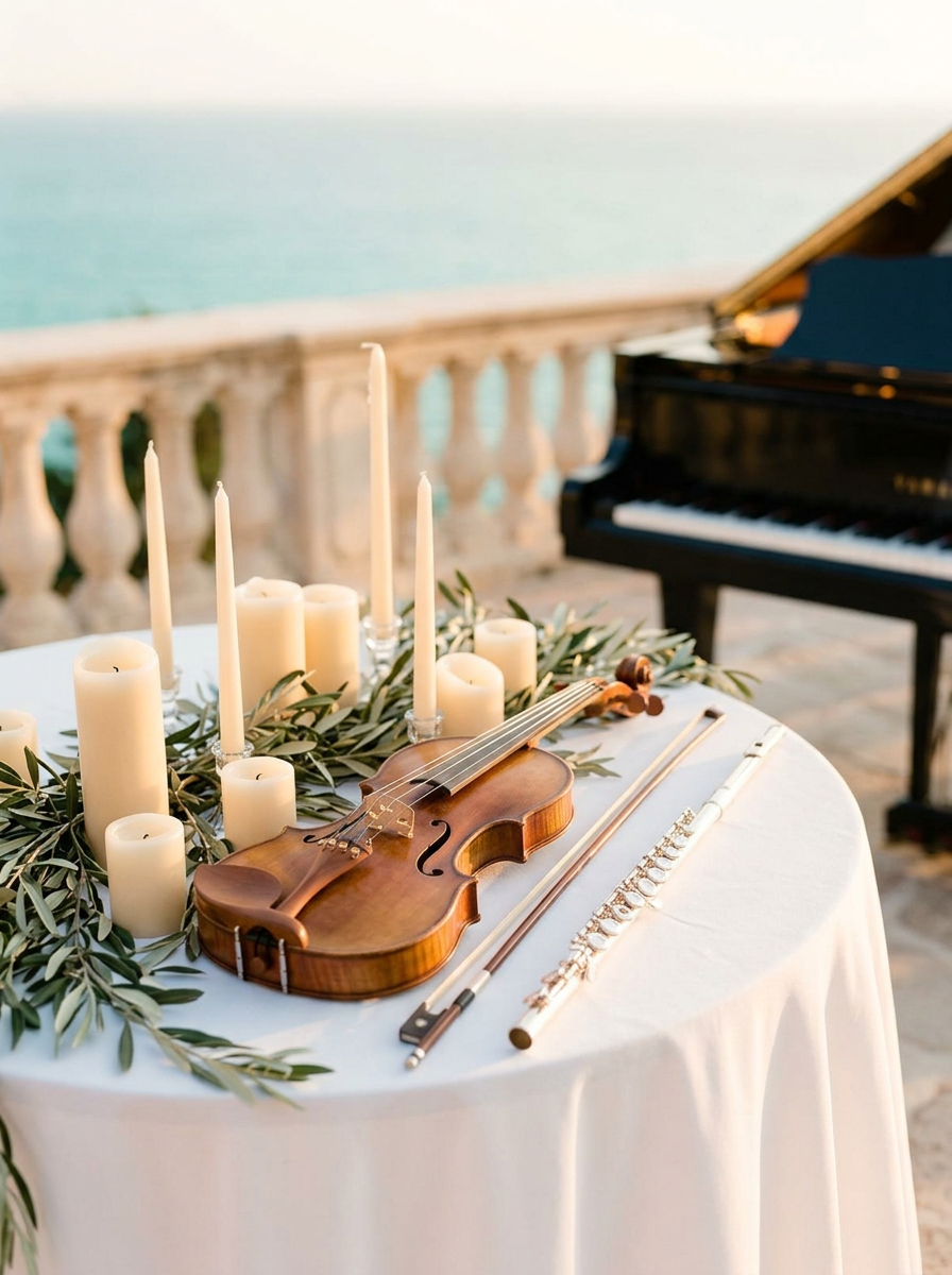 Mediterranean luxury wedding setting at golden hour